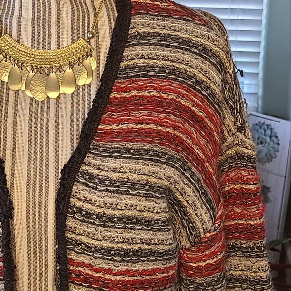 H&M Open Front Striped Hobo Sweater in Red - Picture 6 of 10